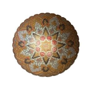 Vintage Penco Industries Made In India Brass Enameled Bowl with Floral design